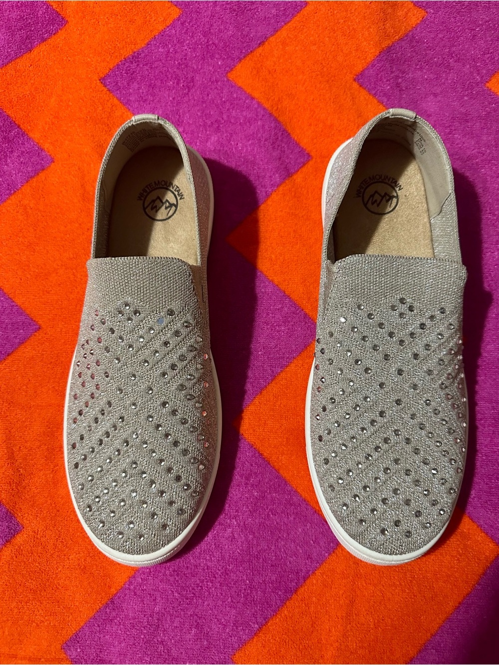 White Mountain Taupe Slip-On Moccasins with Rhinestone Accents